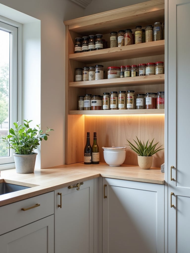 A custom-built spice rack or organizer improving kitchen efficiency