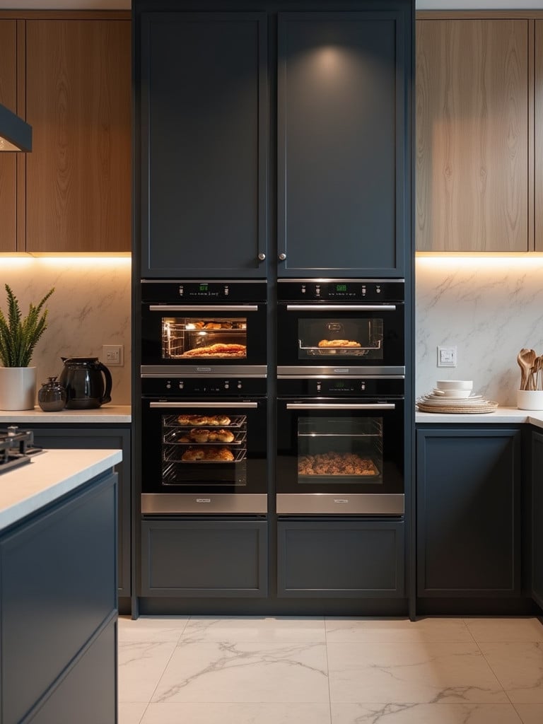 A full kitchen design incorporating double ovens