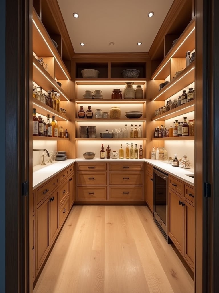 A well-organized and spacious walk-in pantry, for improved kitchen efficiency and organization