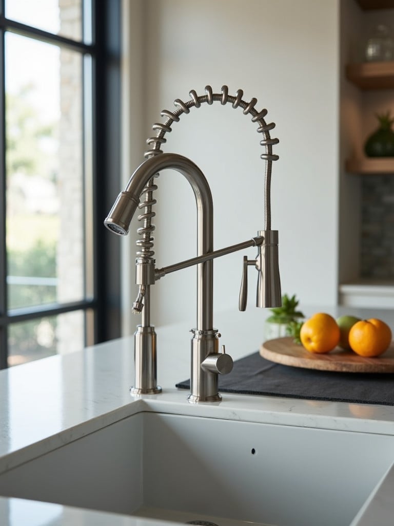 A modern touchless kitchen faucet combining functionality and hygiene