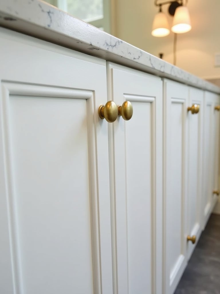 Bathroom vanity with brushed gold hardware