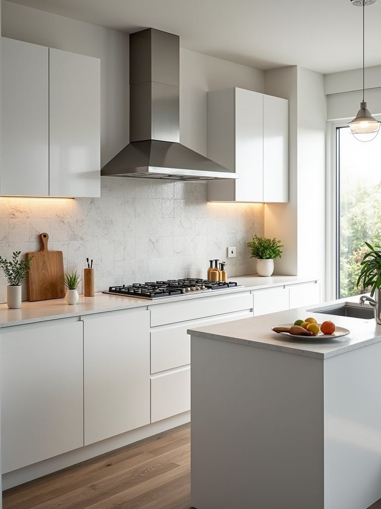 An elegant kitchen design that features a striking designer backsplash for increased visual appeal