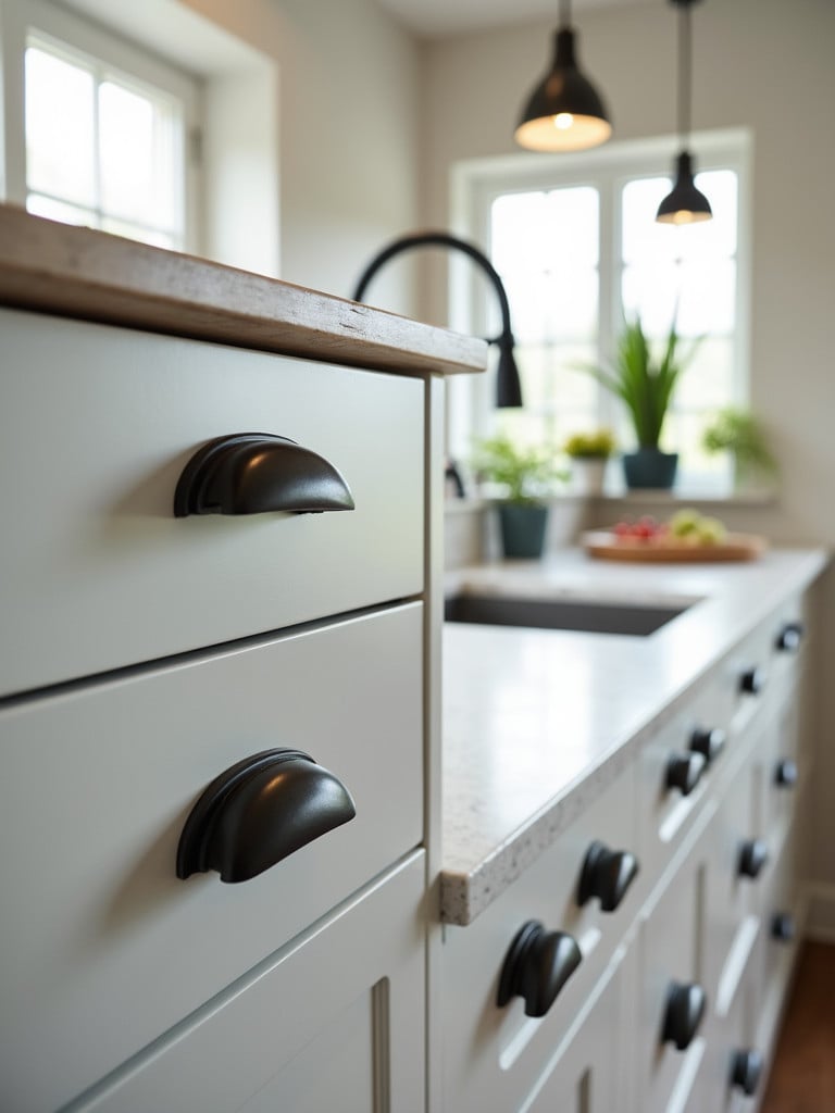 A stylish kitchen detail, focusing on the high-end hardware and fixtures
