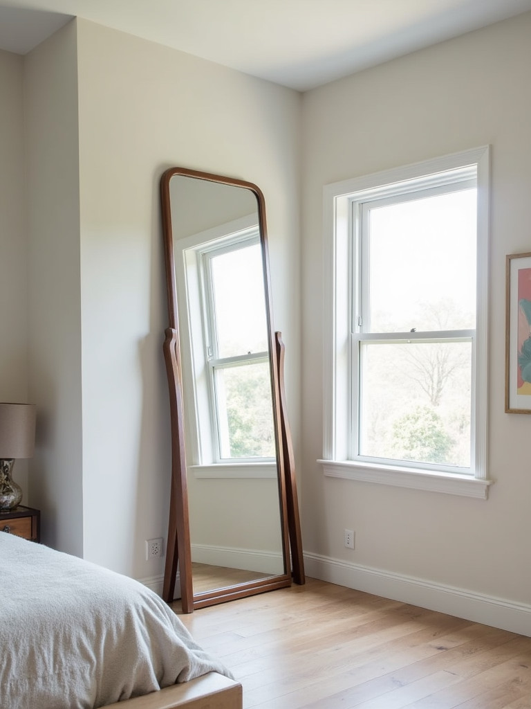 Master bedroom interior featuring a full-length mirror that enhances light and space within the room