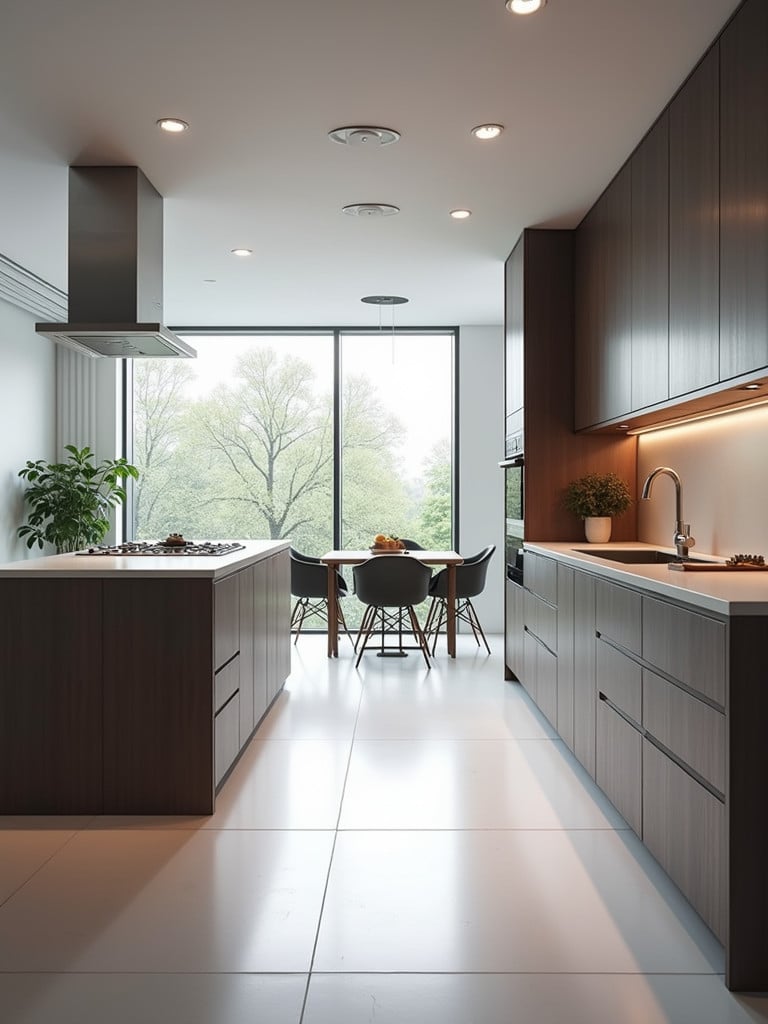 A modern, high-tech kitchen utilizing integrated smart home technology for enhanced living
