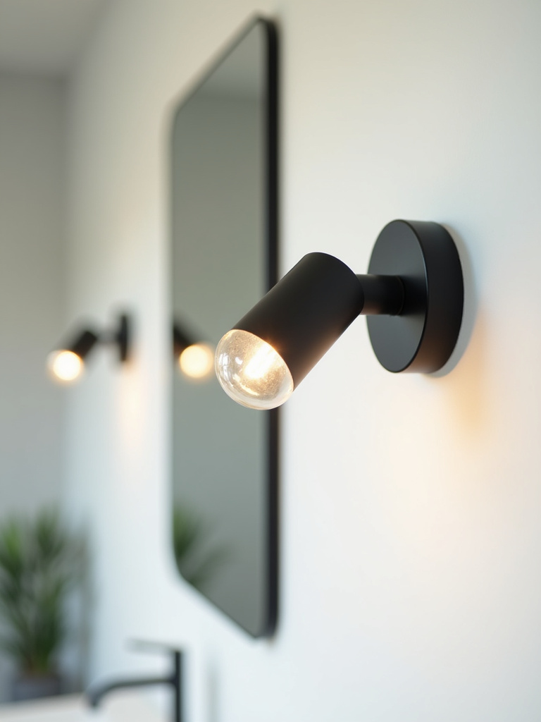 A contemporary style matte black vanity light fixture on a bright backdrop