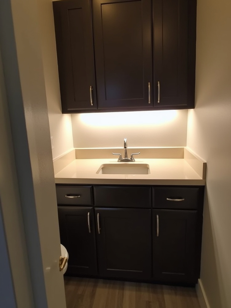 Bathroom with motion sensor lighting providing hands free convenience and enhanced energy efficiency.