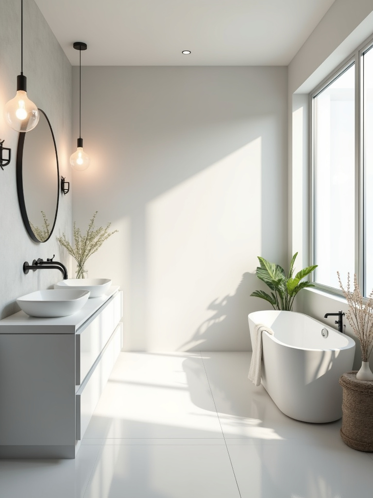 A naturally illuminated bathroom featuring daylight balanced lighting providing accurate color depiction