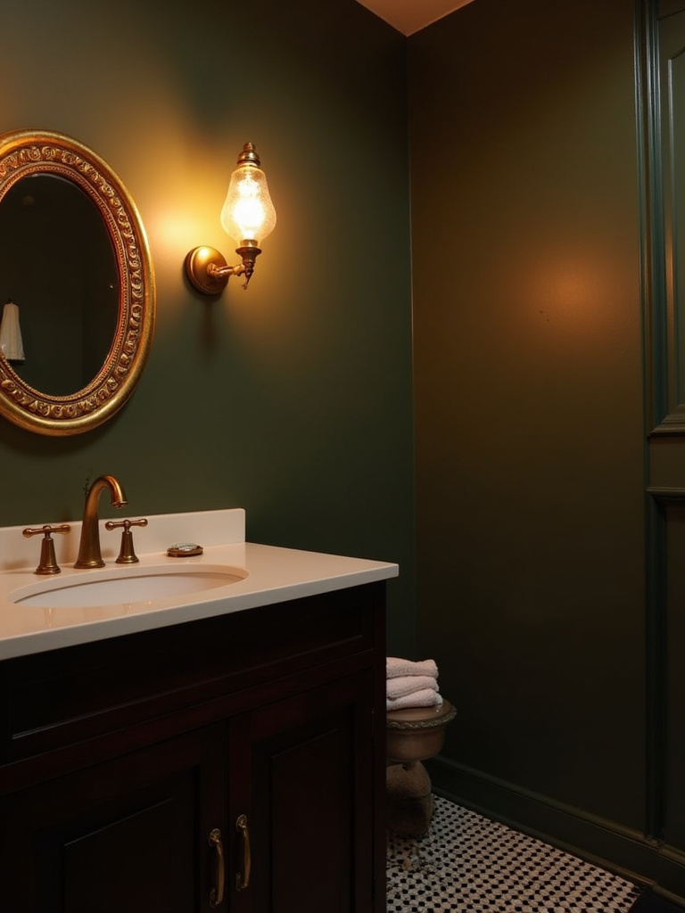 Classic bathroom featuring vintage-inspired bulbs, creating a warm and inviting ambiance.