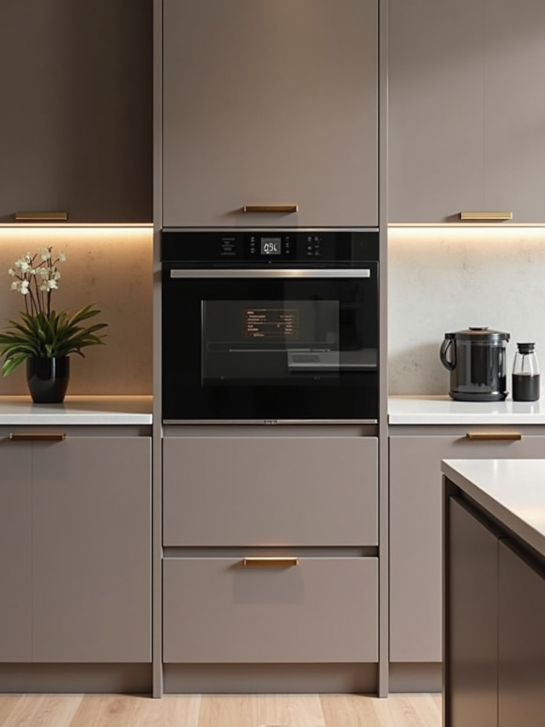 Modern luxury kitchen featuring a built-in coffee maker with sleek and high end design for ease of use and overall convenience.