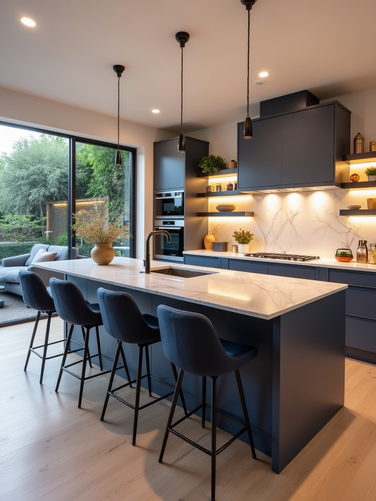 Designer bar stools adding an extra element of style and functionality to the modern luxury kitchen.