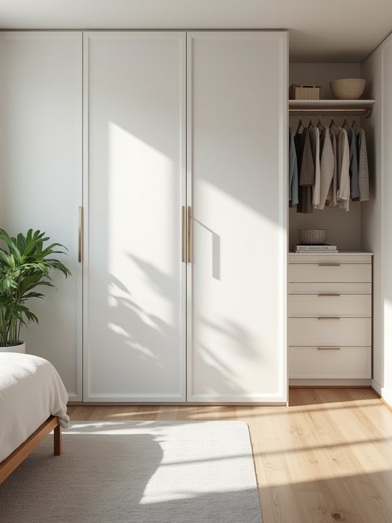 Decluttered and organized bedroom creating a peaceful and restful environment.