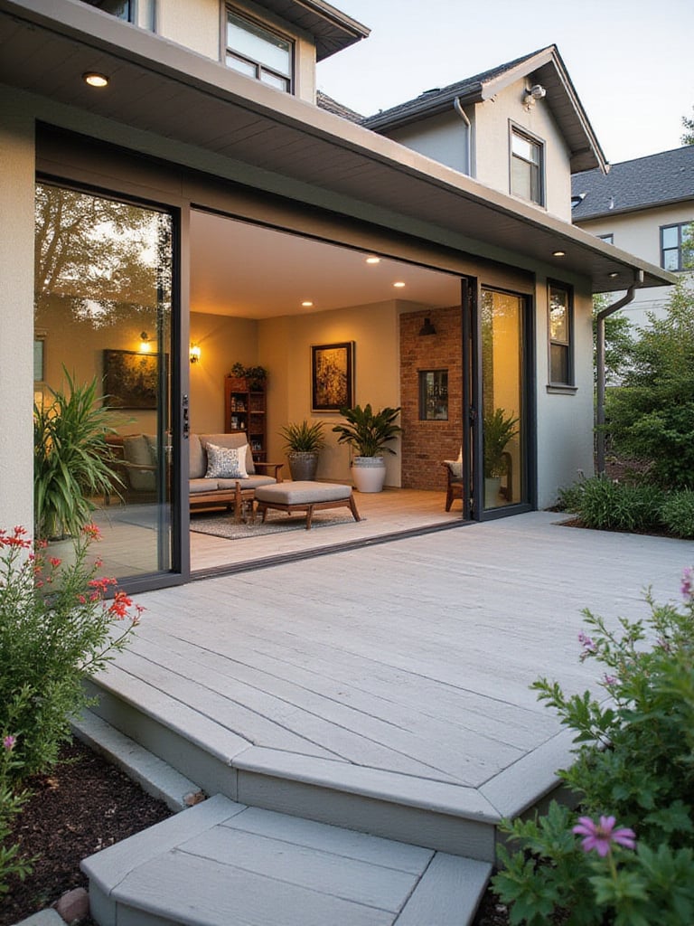 Ground-level deck creating a seamless indoor-outdoor living space