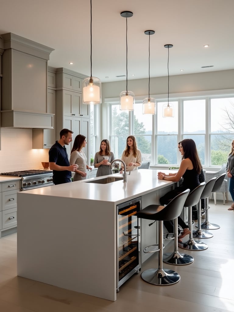 Contemporary kitchen with a grand kitchen island as a social hub