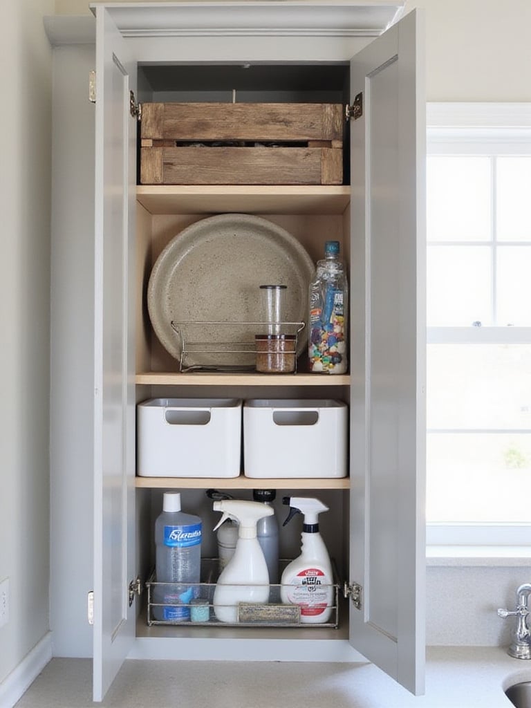 DIY kitchen cabinet organizers made from repurposed materials
