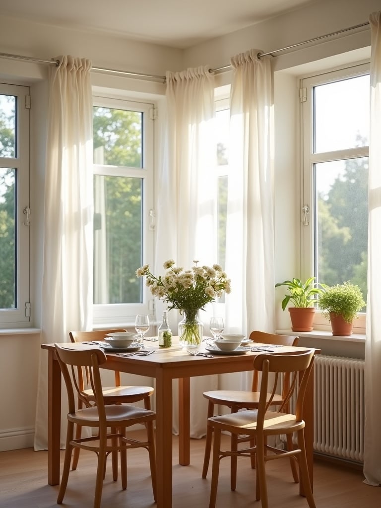 Dining room filled with natural light creating a warm and inviting atmosphere.