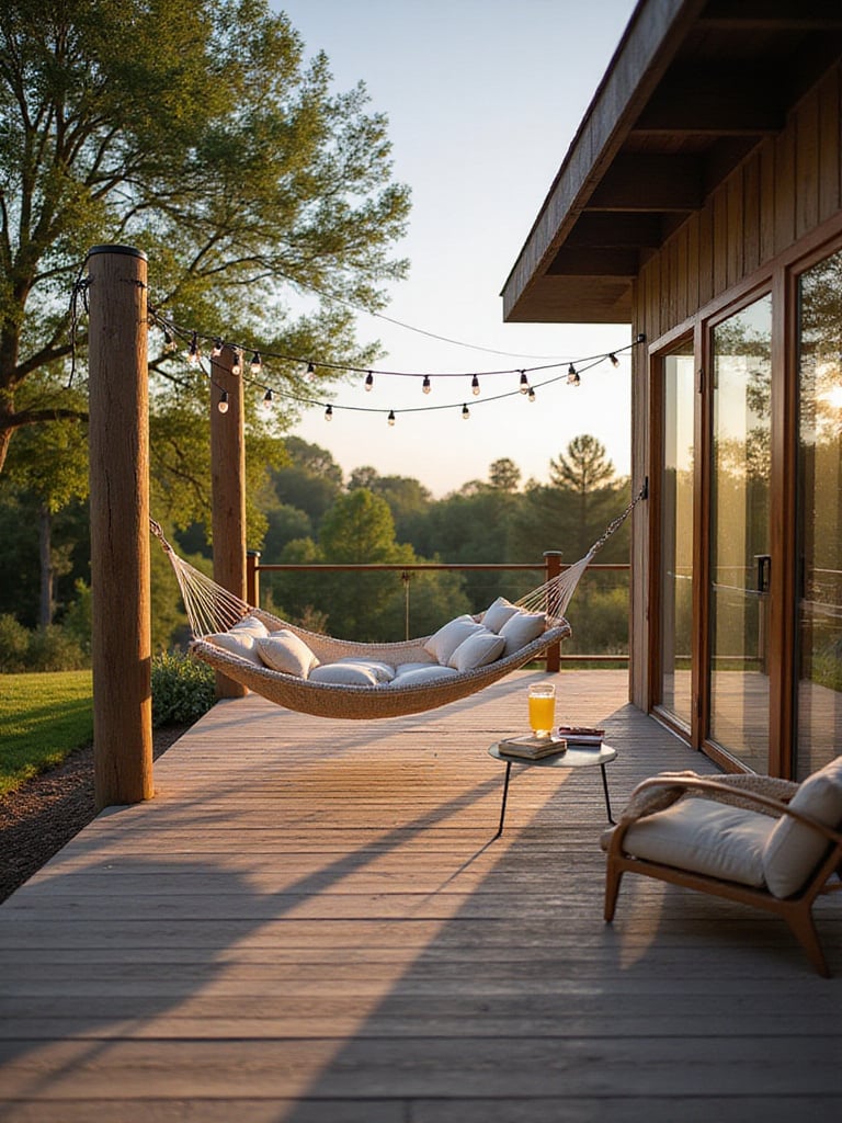 Stylish deck with a comfortable hammock for relaxation