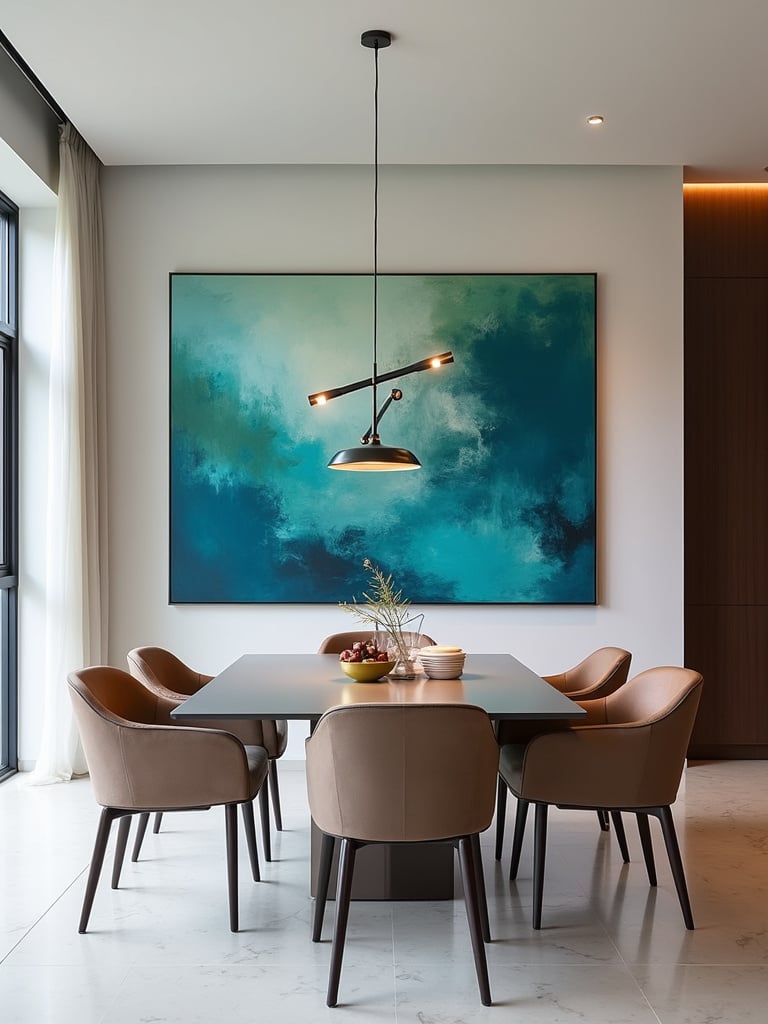 Modern dining room with abstract art focal point