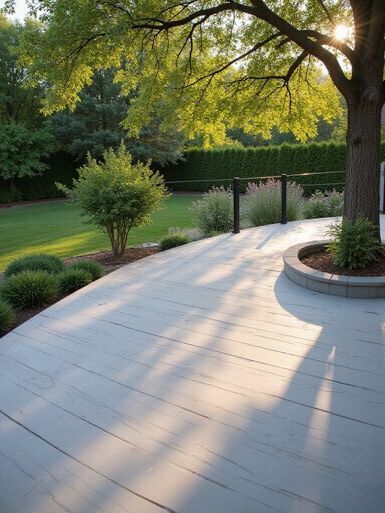 Curved composite deck overlooking a garden