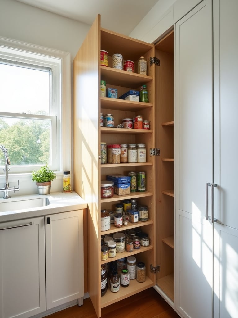 Pull-out pantry maximizing storage in a small kitchen