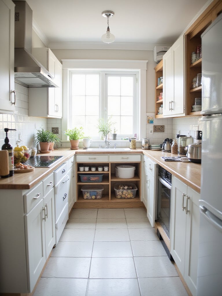 Small kitchen with minimal clutter, showcasing the impact of decluttering on space.