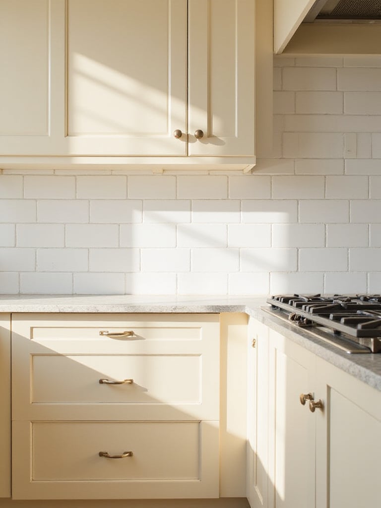 Classic white ceramic subway tile backsplash in a timeless traditional kitchen.