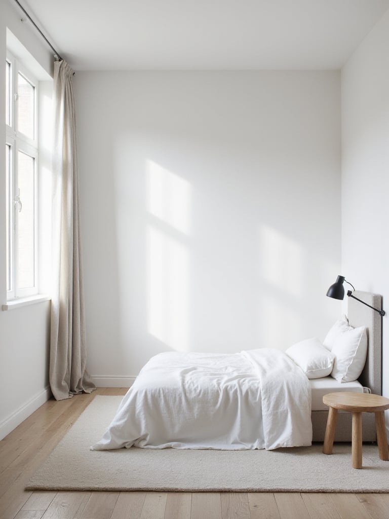 Small bedroom with walls painted in a light, airy color, making the space appear brighter and more spacious.
