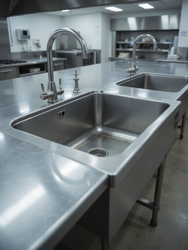Large, deep stainless steel basin in an industrial kitchen, built for heavy-duty washing.