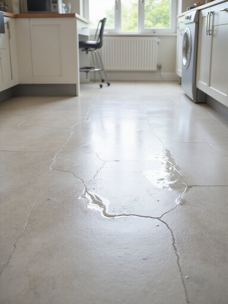 Slip-resistant textured porcelain kitchen floor tile with water droplets