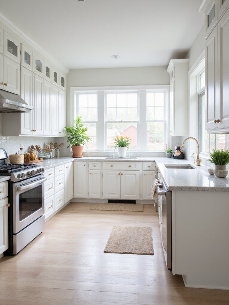 Bright kitchen with white cabinets and modern decor