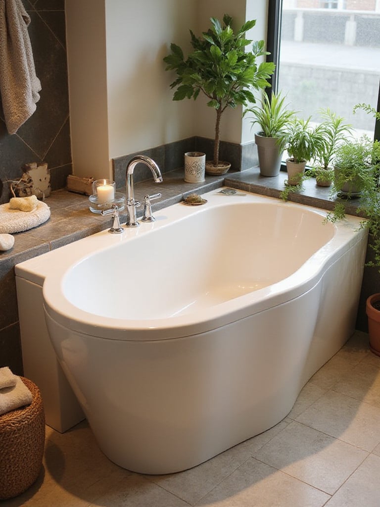 Elegant corner bathtub fitted in a modern bathroom design