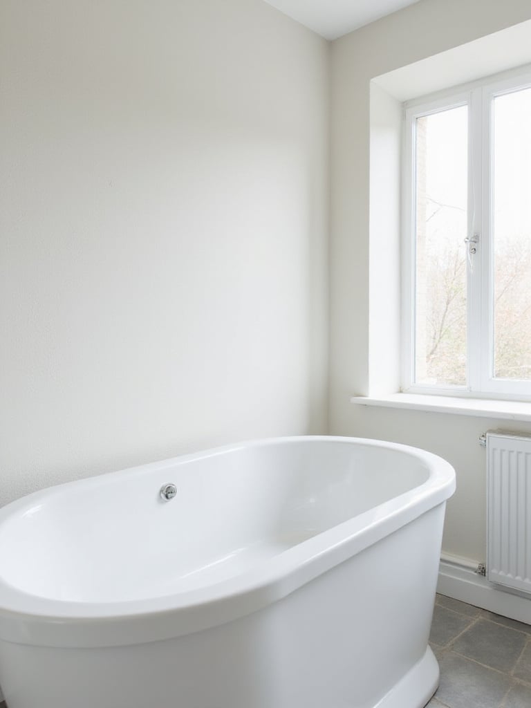 Clean bathroom wall ready for new wallpaper installation without any old wallpaper residue.