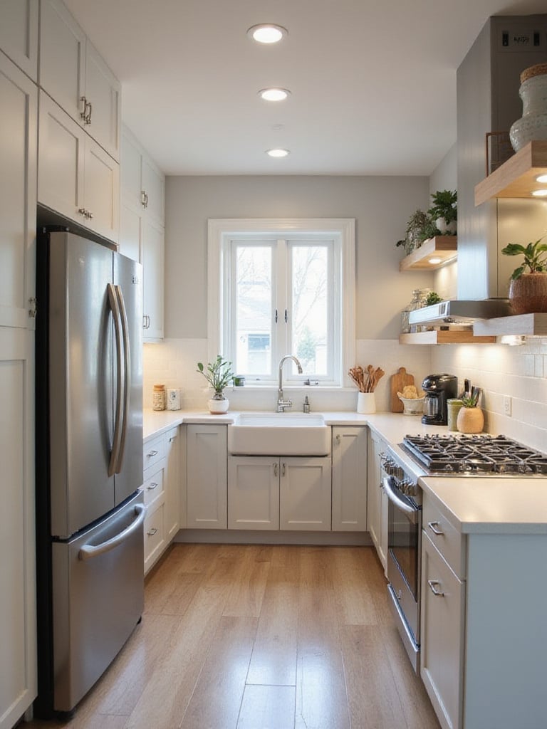A modern kitchen layout showcasing a functional workflow triangle for kitchen efficiency.