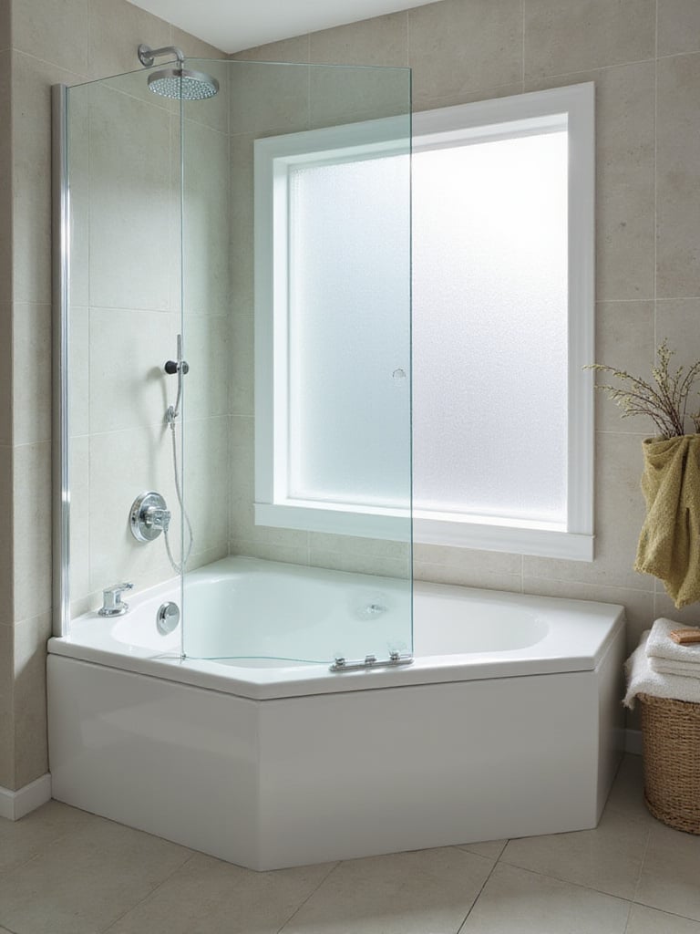 Modern bathroom with a stylish shower-tub combination unit