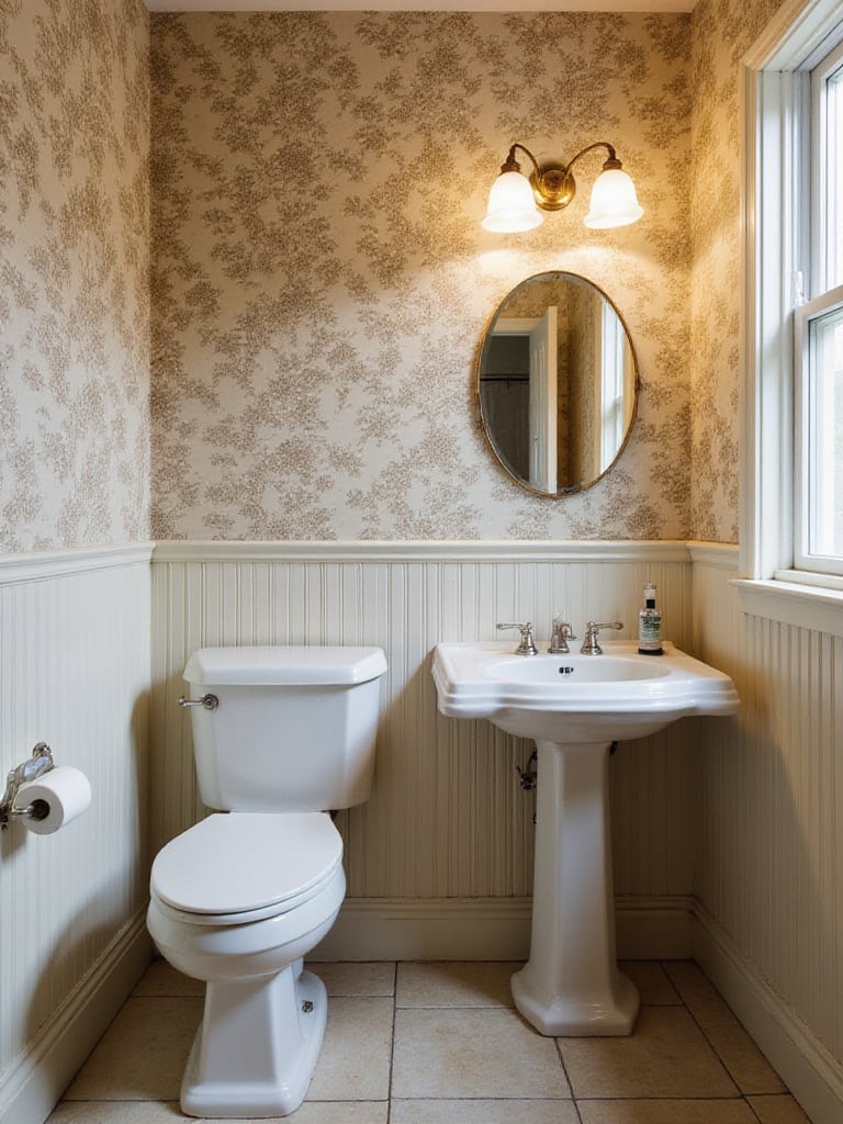 Seamless wallpaper finish around bathroom fixtures