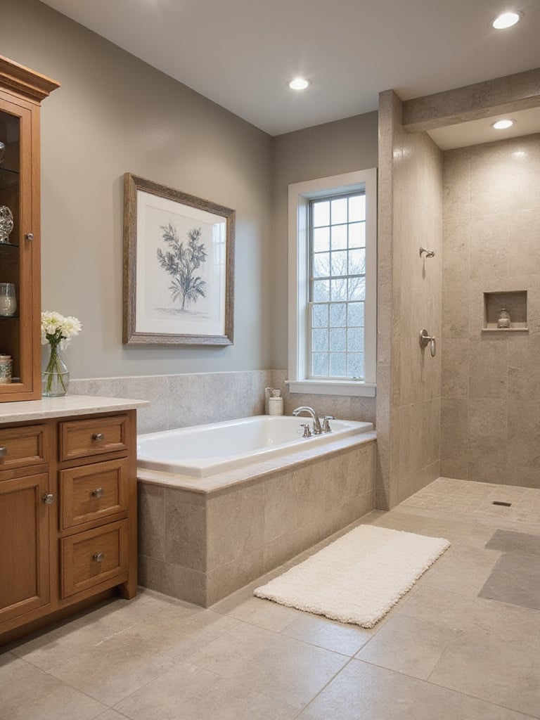 Custom drop-in bathtub deck integrated into a luxurious bathroom design