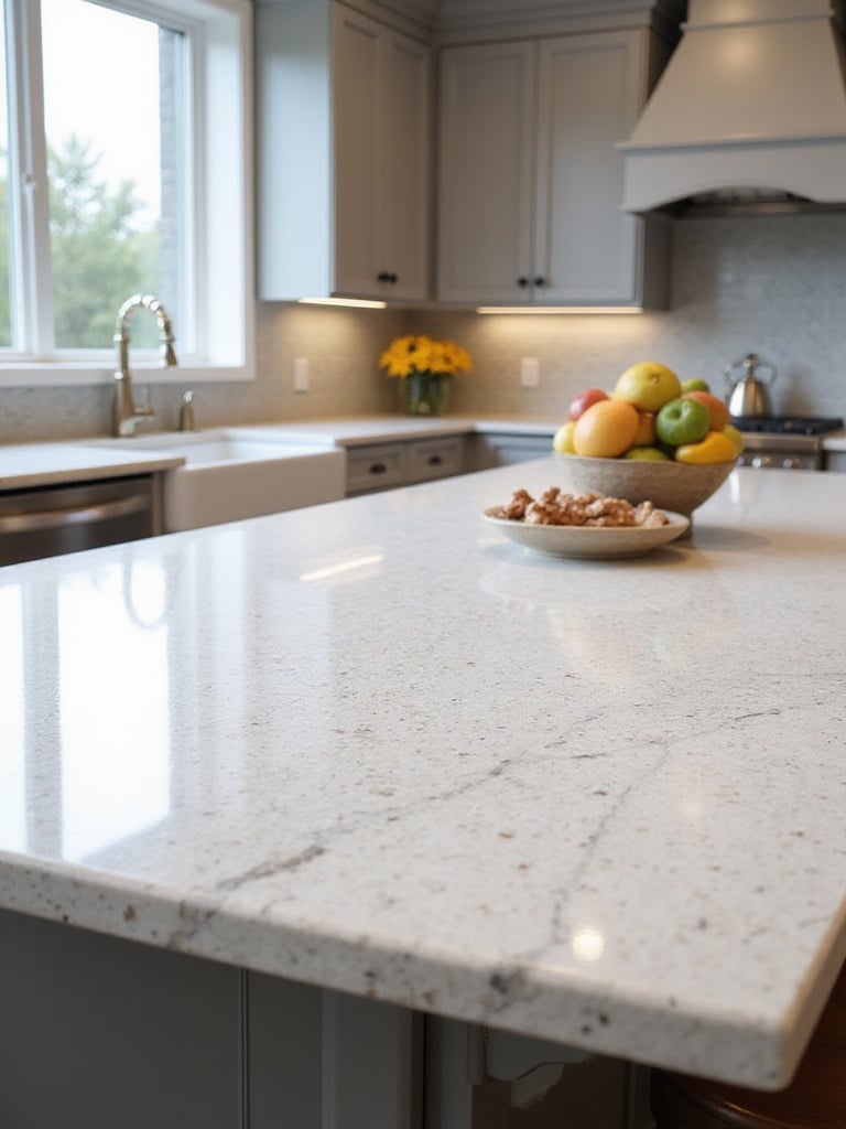 Modern kitchen with engineered quartz countertop and stylish cabinetry