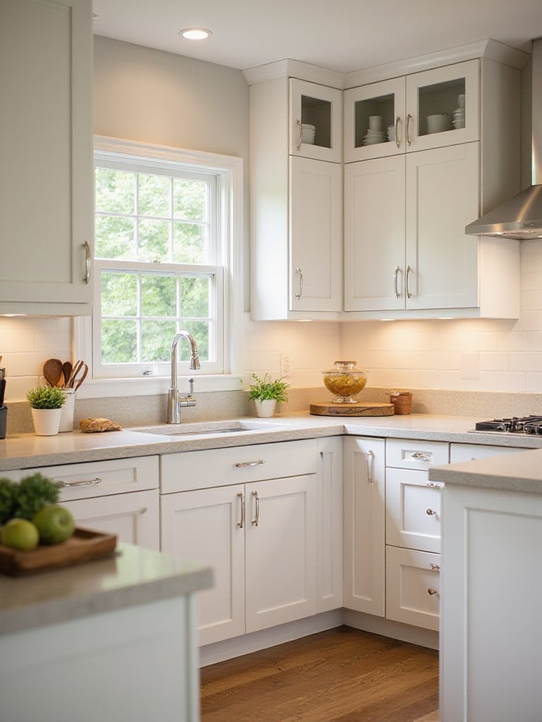 Bright modern kitchen showcasing durable white cabinets with a glossy finish.