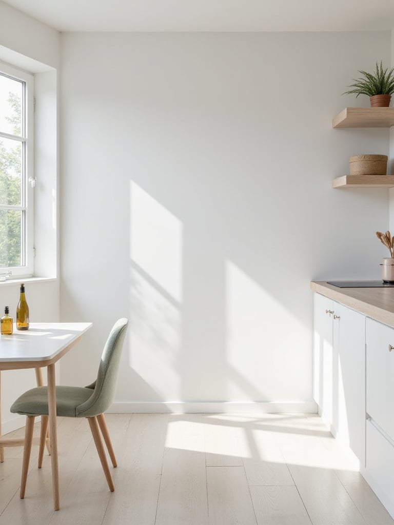 Bright and airy kitchen with freshly painted light walls