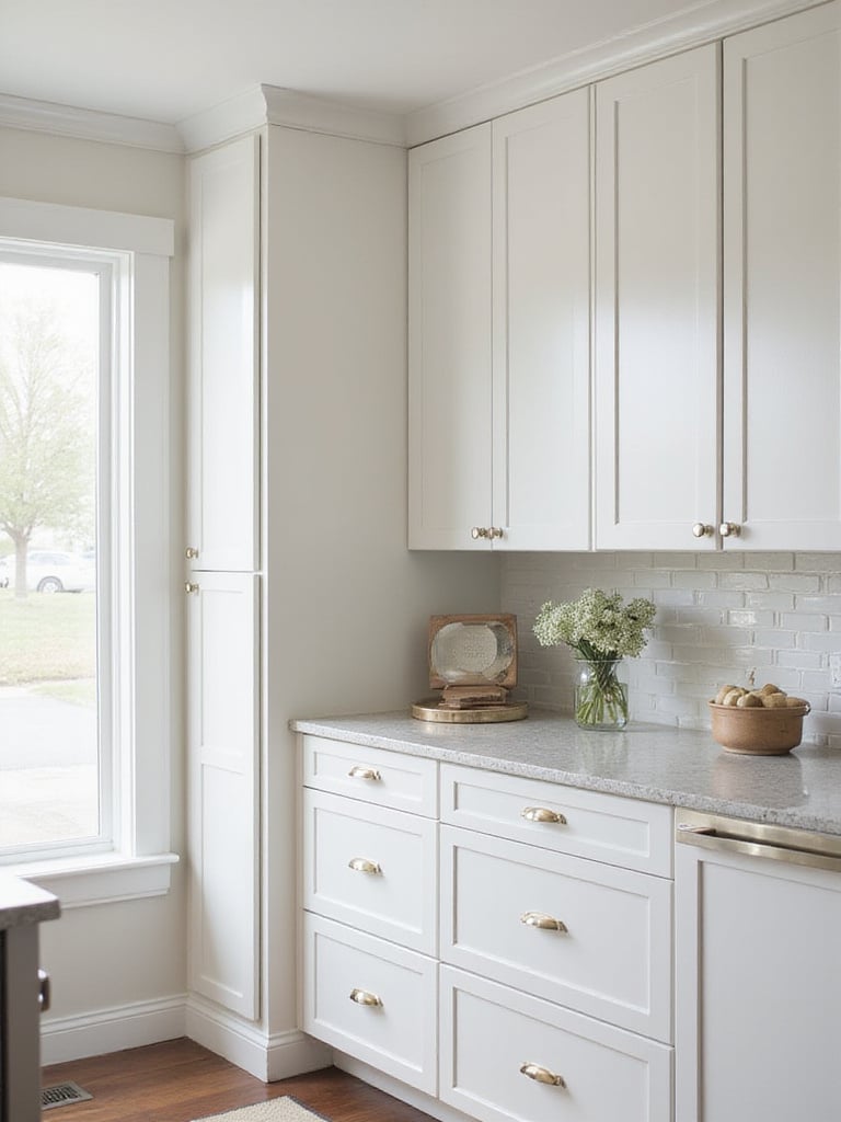 Bright kitchen with white cabinets and natural light