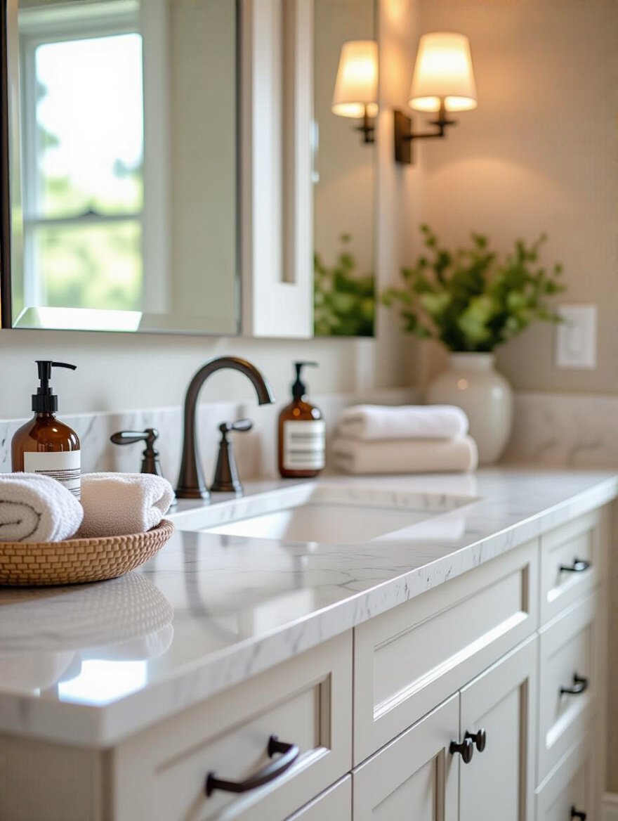 Elegant bathroom vanity with a durable quartz countertop, showcasing style harmony.