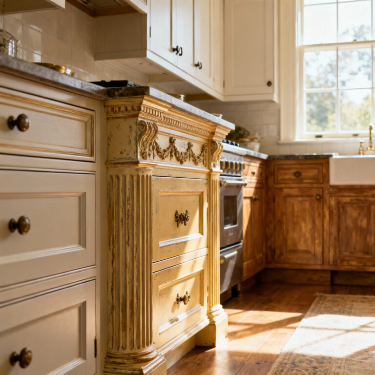 Close-up of diverse traditional kitchen cabinetry styles showcasing architectural details and joinery techniques like Shaker, Georgian, and French Country.