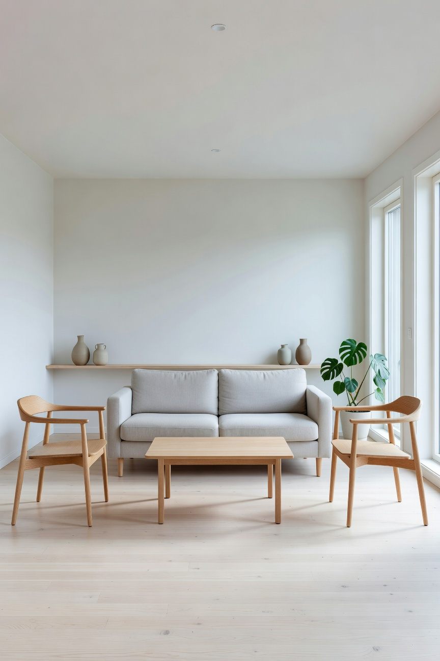 A well-balanced living room featuring Scandinavian furniture and open floor space following the Lagom design principle.